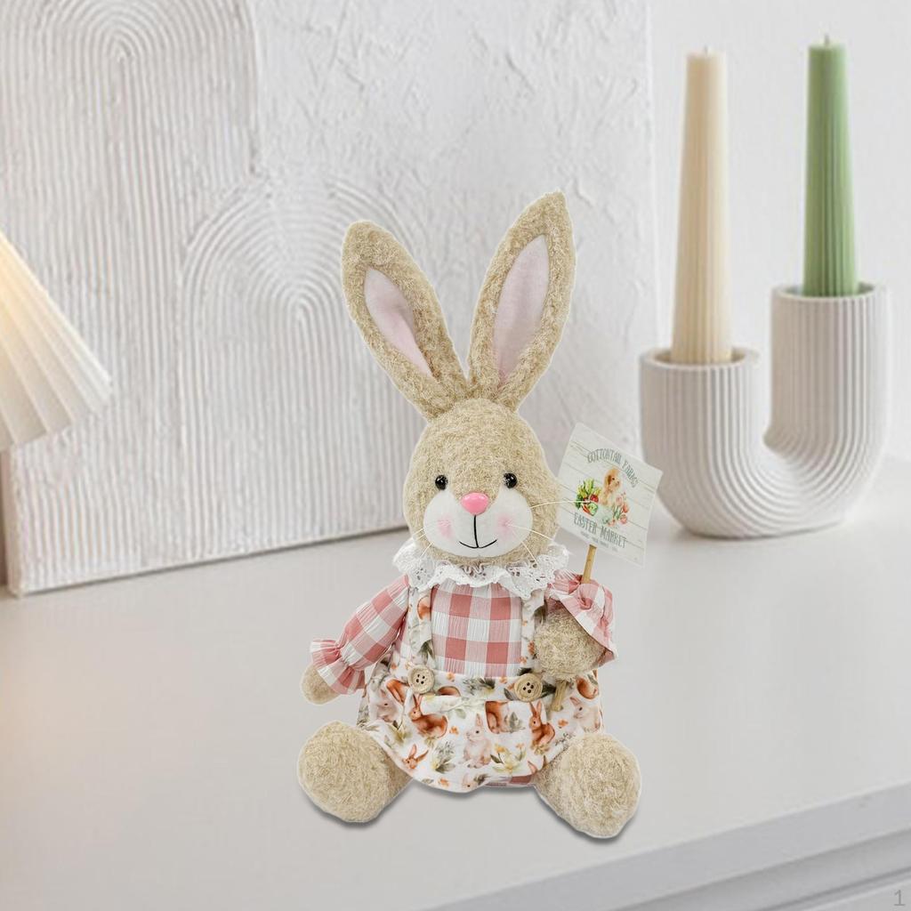 Easter Bunny Figurine Doll Ornament Collectible Cute Figure Statue for Cabinet Farmhouse