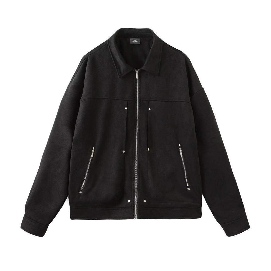 Herren Wildleder Reißverschlussjacke - Amerikanischer Stil, Herbst/Winter 2023 Trend, Revers Workwear_TOP