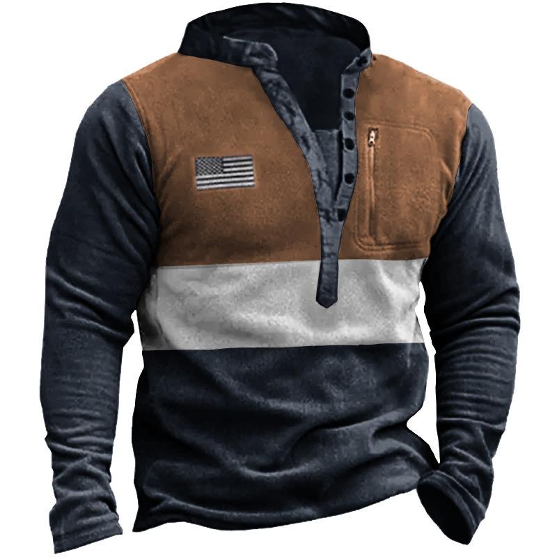 Men's Outdoor Polar Fleece Henley Collar Tactical Men's Sweatshirt Casual Sweatshirt