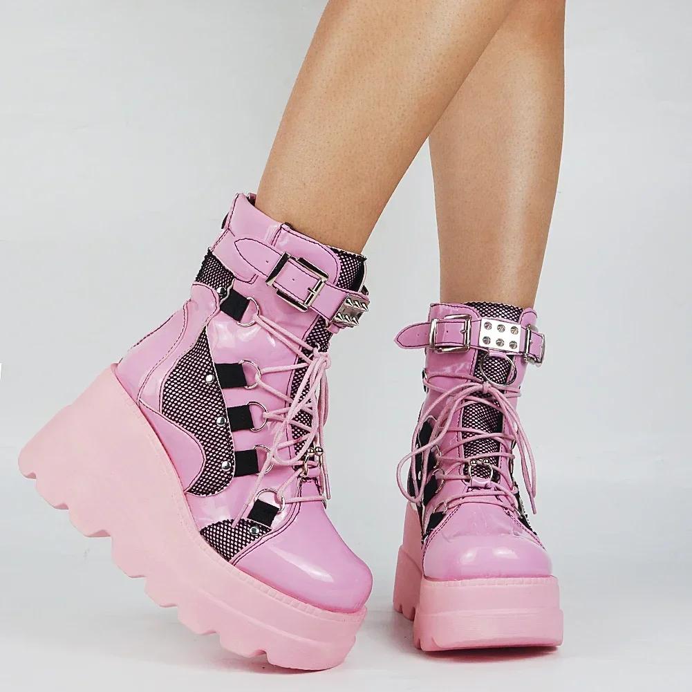 Fashion New Gothic Style Platform Vampire Cosplay Women Mid-calf Boots 2024 Winter Wedges Comfy Women Motorcycle Boots Shoes