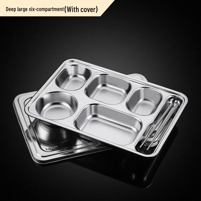 ZISIZ 316 Stainless Steel Divided Meal Tray with Lid & Cutlery