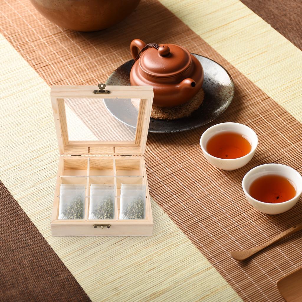 Wooden Tea Box 9 Grids Multifunctional Tea Storage Box 14.5X14.5X5cm Home Tea Bag Storage Boxes Holder Organizer For Jewelry