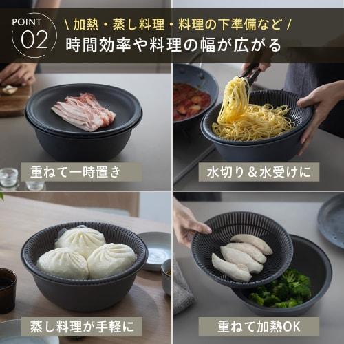 Marna 21cm Colander Bowl (Microwave/Heat-Resistant/Stackable) with Tray, Colander and Bowl Set, Heat-Resistant Bowl, Dishwasher-Safe, Gray, K809GY (Ma