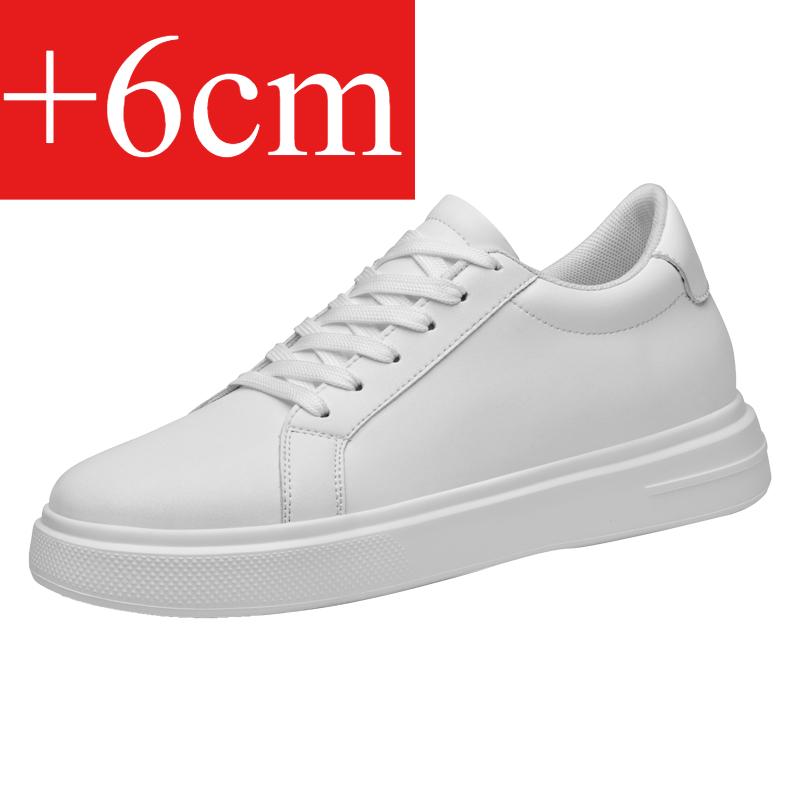 Men's High-quality Leather Height-increasing Shoes 6cm/8cm/10cm Optional Invisible Height-increasing Fashion White Sports Shoes