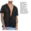 Men Summer Shirt Solid Color Hollow Out Lapel Short Sleeves Single-breasted Daily Wear Loose Breathable Men T-shirt Men Clothes
