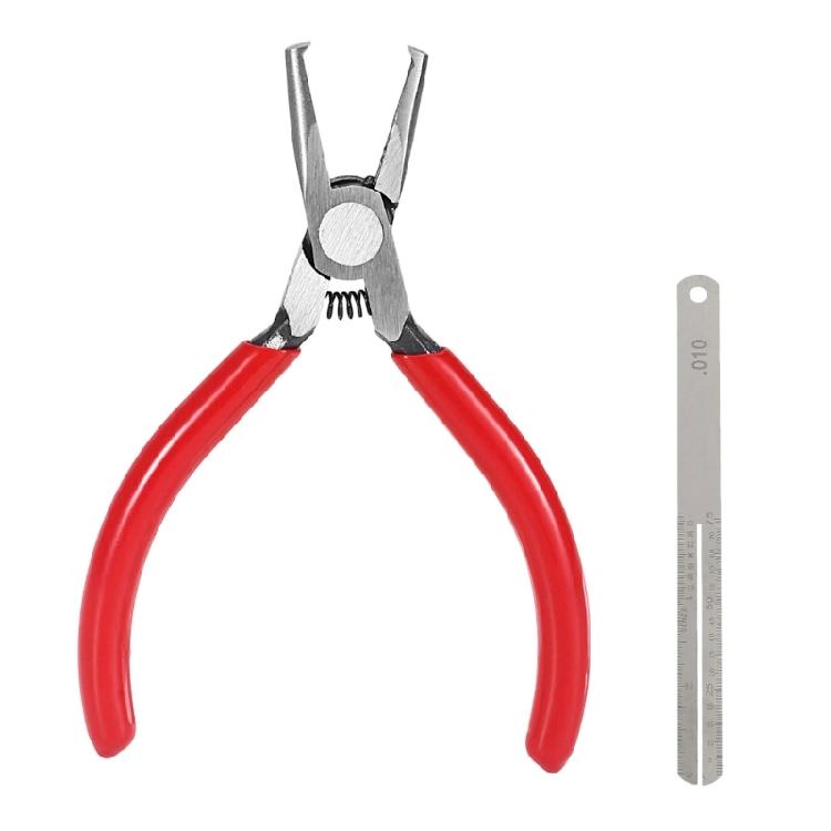 Compact Guitar Fret Removal Tool 4.7 Inch Flat Jaw Metal Pliers with Red Grip Handles for Refret Repair Tasks Use