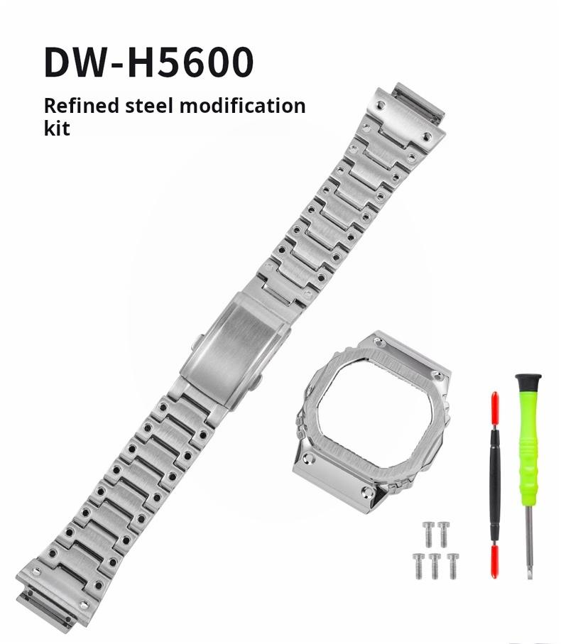 Mod Kit DWH5600 Gehäuse Für Casio 3516 DW-H5600 DW-H5600MB Modifikation Metalllünette Edelstahlarmband Silber Schwarz Uhrenteile