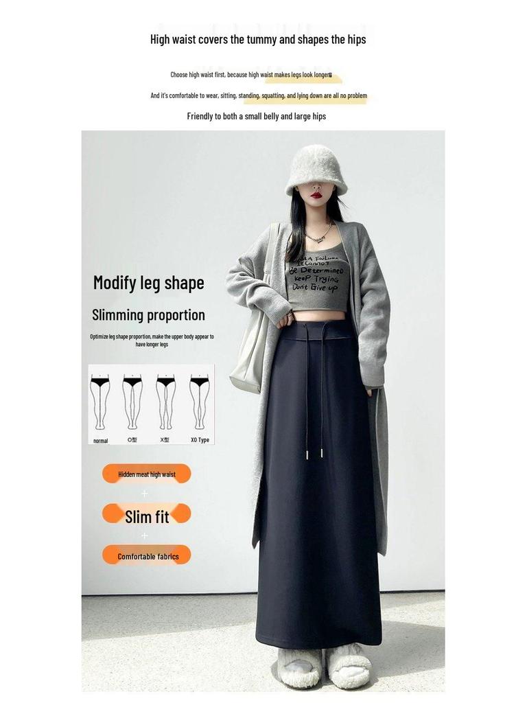 Women's Gray Elastic Waist A-Line Mini Skirt - Sporty High Waist, Bodycon, Slit, Casual Autumn Wear for Petite