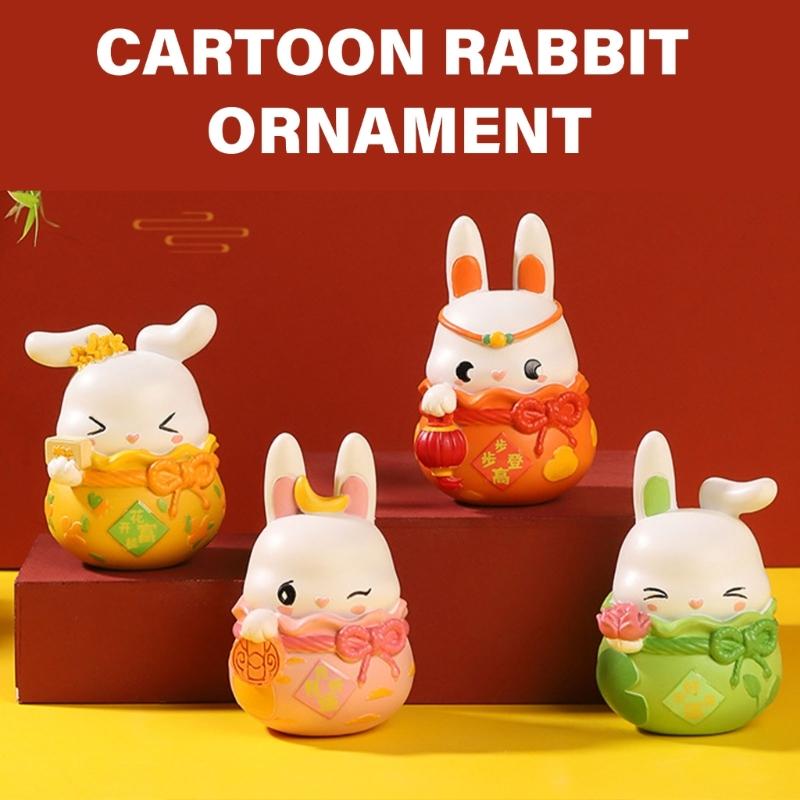 Miniature Rabbit Figurines, Resins Bunnys Ornament for MidAutumn Festival Decoration and Fairys Garden