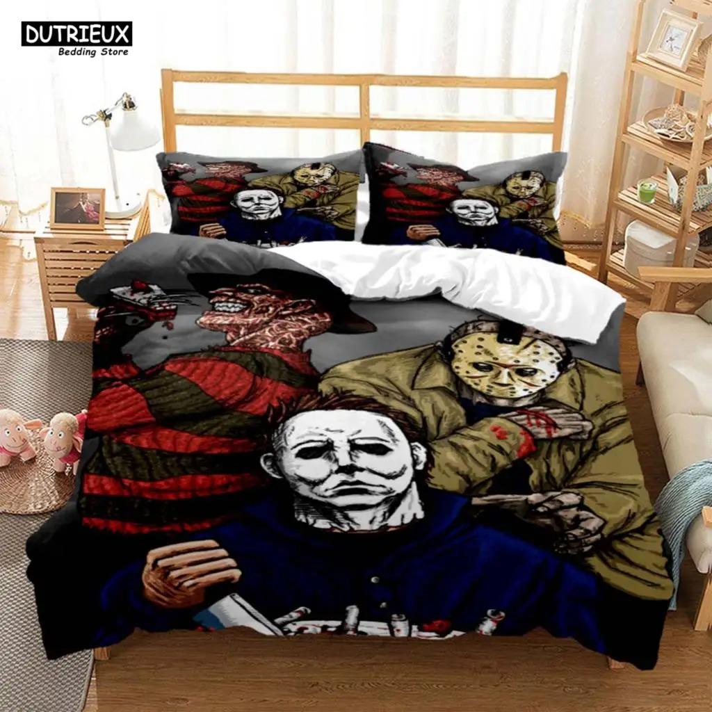 Funda Nórdica con Estampado de Payaso de Película de Terror de Halloween Funda de Almohada Juego de Ropa de Cama para Cama Queen Juego de Ropa de Cama de Lujo Personalizado Ropa de Cama Personalizada