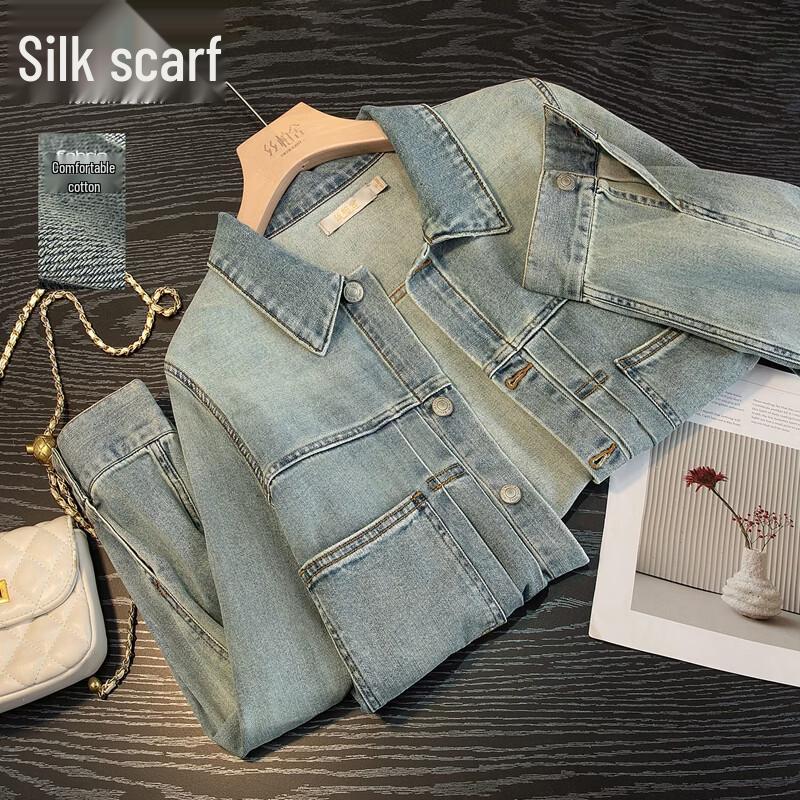 Женская джинсовая куртка в стиле ретро с эффектом варки S