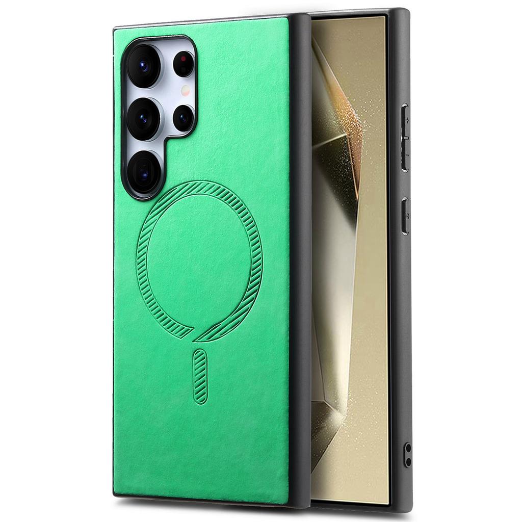 For Samsung Galaxy S24 Ultra Leather Back Case Compatible with MagSafe Skin-Touch Phone Cover