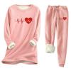 Women's Print Round Neck Warm Suit Long Sleeve Fleece Drawstring Sweatpants Two-Piece Set