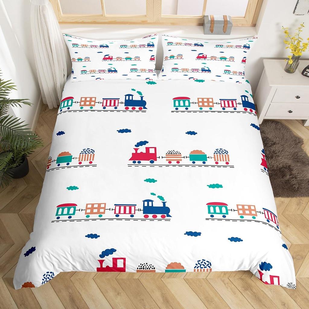 Cartoon Train Duvet Cover Set Black Trains Bedding Set Boys Teens Men Bedroom Single Double Comforter Cover Decor Quilt Covers
