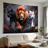 Majestic Lion Tiger Black Panther Jungle Flowers Tapestry Wall Hanging For Living Room Bedroom Decor Wild Animal Art Print Home