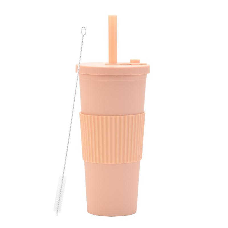 2025 Large Capacity Double Layer Plastic Cup Large Hole Straw Pearl Boba Milk Tea Cup Portable Outdoor Straw Cup