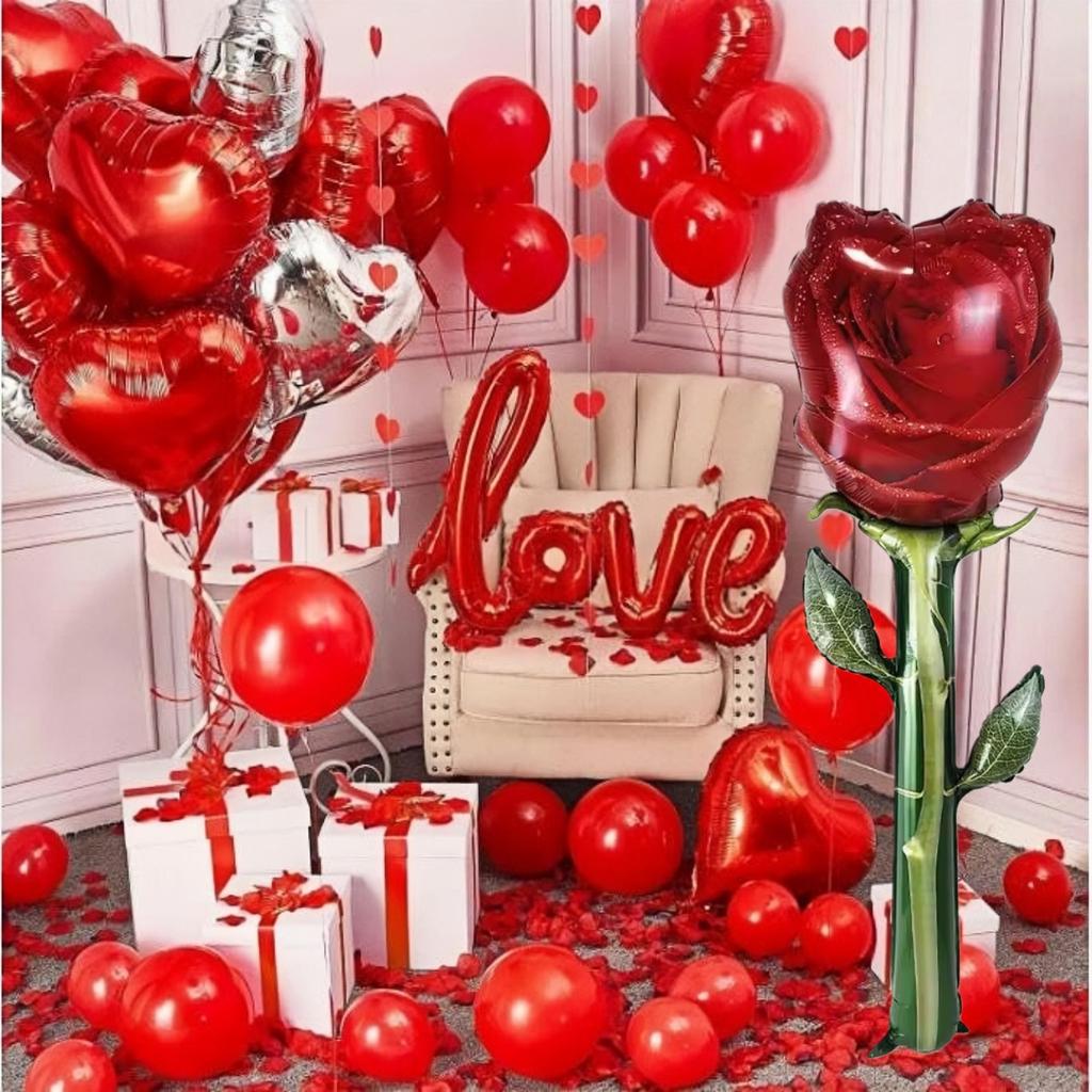 Большой 132см Цветок Розы с 108см Цепочкой LOVE Фольгированные Шары для Дня Святого Валентина Свадьбы Помолвки Юбилея Романтической Вечеринки Декор
