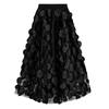 Women's European-Style Black Midi Skirt - 2025 High-End Mesh A-Line Umbrella Design