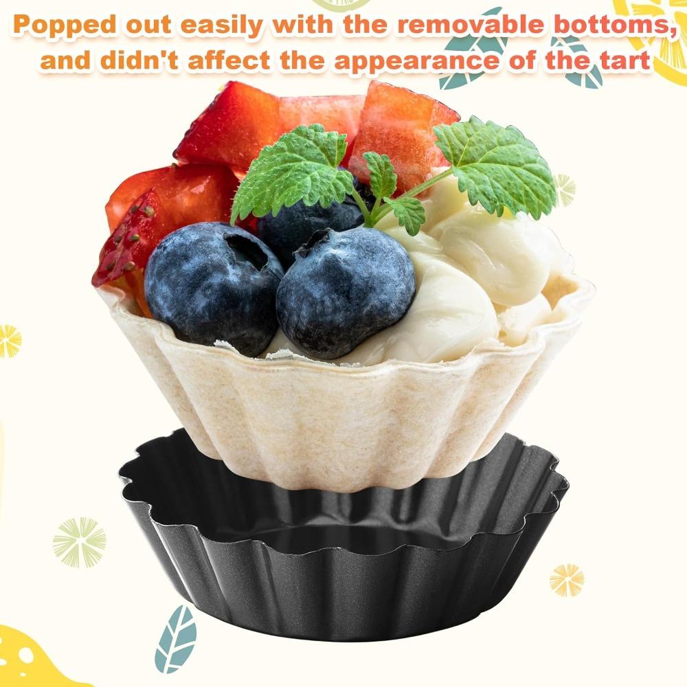 Mini Tart Pans 8cm Egg Tart Molds with Removable Bottom Non Stick Small Fluted Cupcake Tins Tarts Quiche Pan for Pies