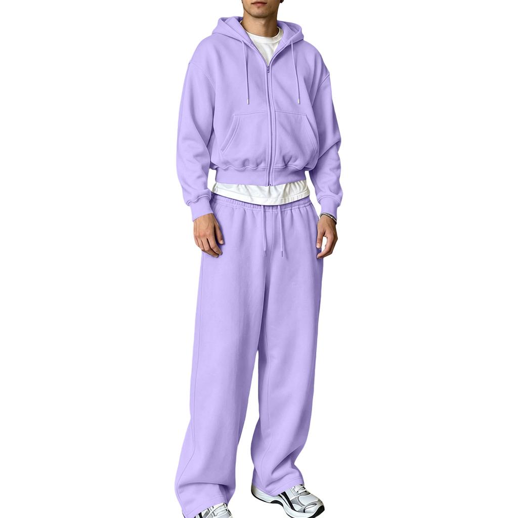 Men's Winter Hoodie Zip Up and Sweatpants Set Casual Tracksuit