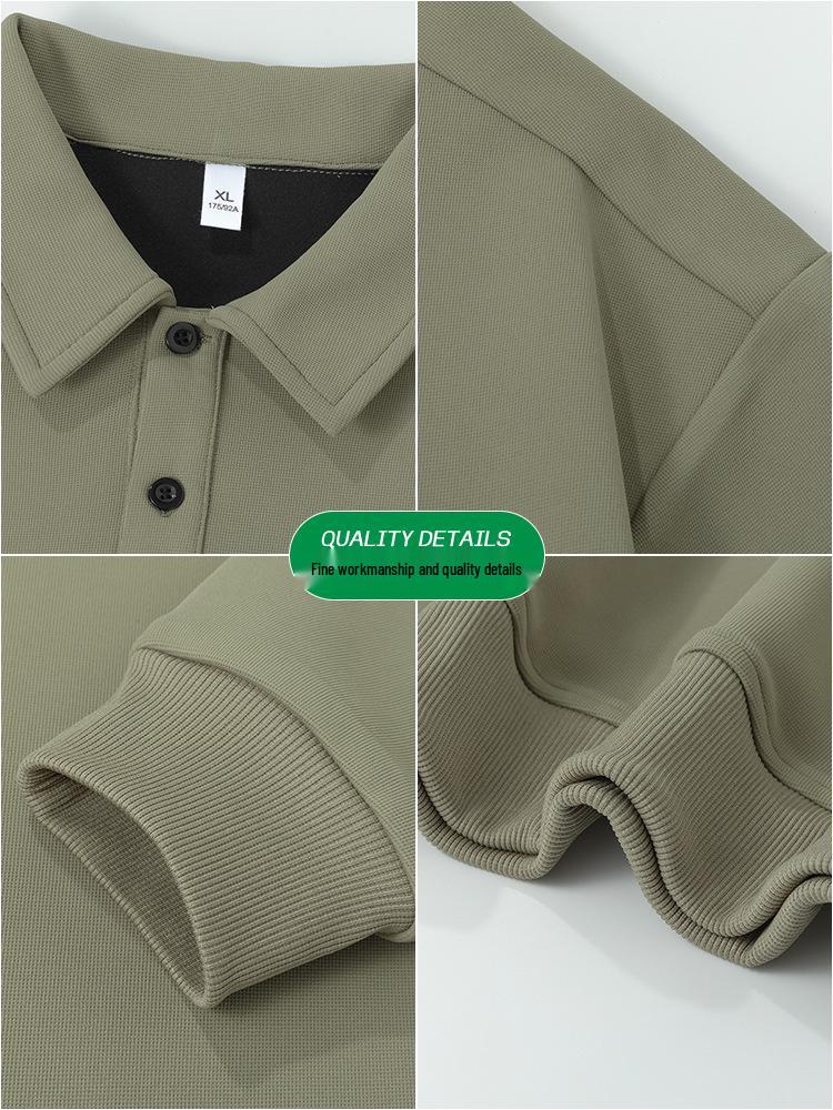 Men's Air Layer Polo Hoodie - Solid Color, Loose Fit, Long Sleeve Top (Autumn 2026)