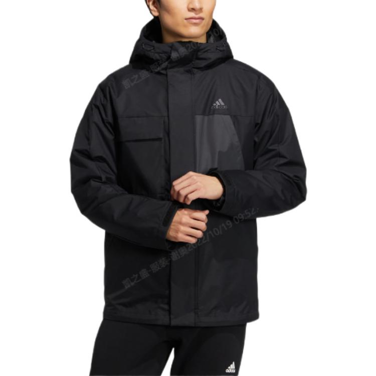 Adidas Down Jackets Men's Black Hooded Moderate Parka Down Jacket HN2135
