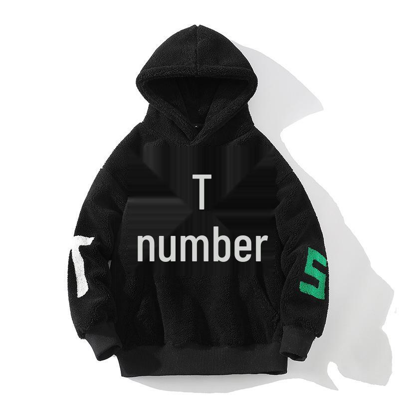 2025 Men s Youth Lambswool-Lined Hooded Sweatshirt - Thick, Loose Autumn/Winter Outerwear L