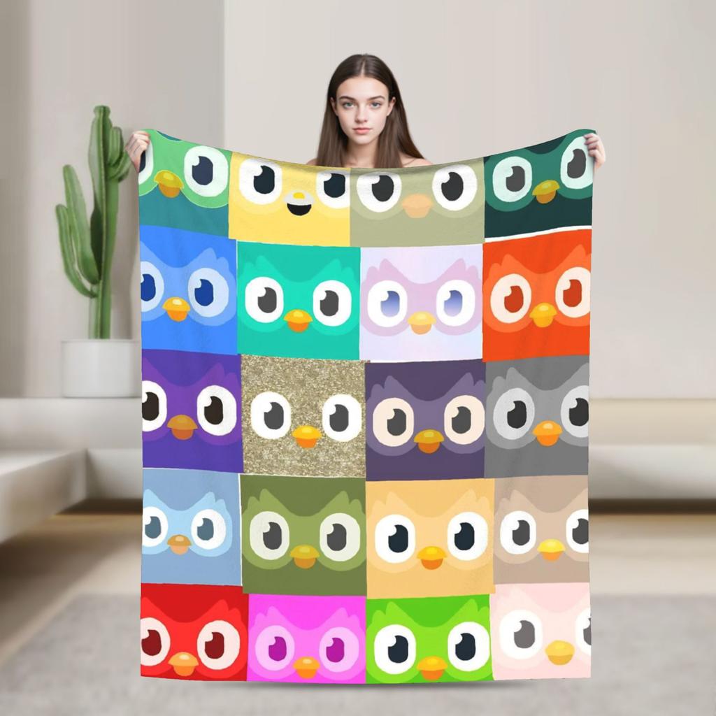 Duolingos Eule Duo Flanelldecken Weiche Überwurfdecke für Sofa Sessel Reise Büro Flauschige Tagesdecke Sofabettbezug