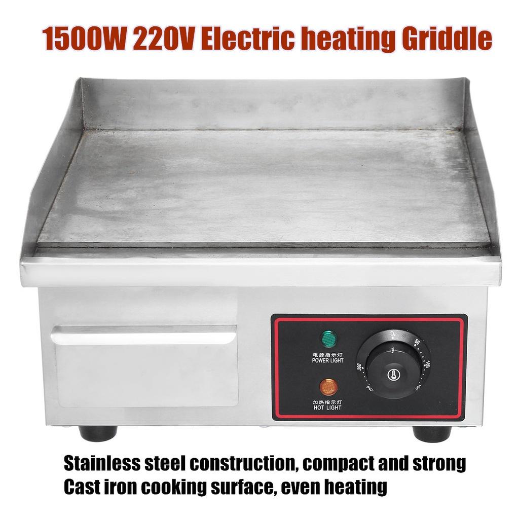 220V Electric Countertop Griddle 16Inch Stainless Steel Adjustable Temp Control Restaurant Grill Smokeless Grill BBQ Griddle 1500W