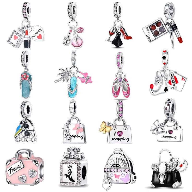 Copper Red High-Heeled Shoes Perfume Charms Fit Originalbracelet Charm Bead Necklace Diy Female Jewelry