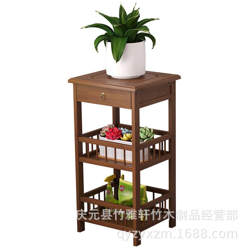 Modern Bamboo&Wooden Plant Stand-Living Room Corner Shelf with Storage Multi-Tiered Flower Pot Holder for Balcony & Indoor Decor