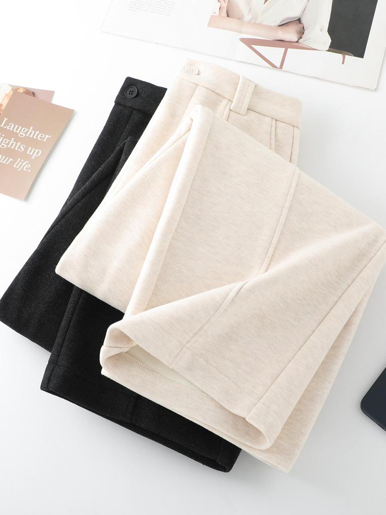 Women's Off-White Velvet Woolen High-Waist Slimming Wide-Leg Pants - Autumn/Winter 2025 Collection