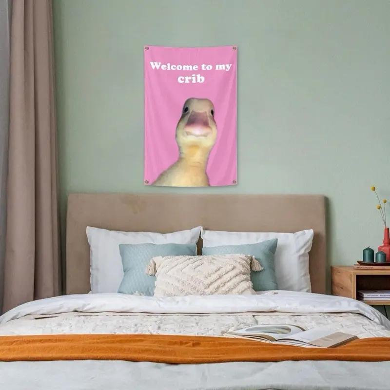 VIKAMA Welcome To My Crib Funny Flags Duck Bedroom Wall Art Tapestry Family Dormitory Living Room Decoration