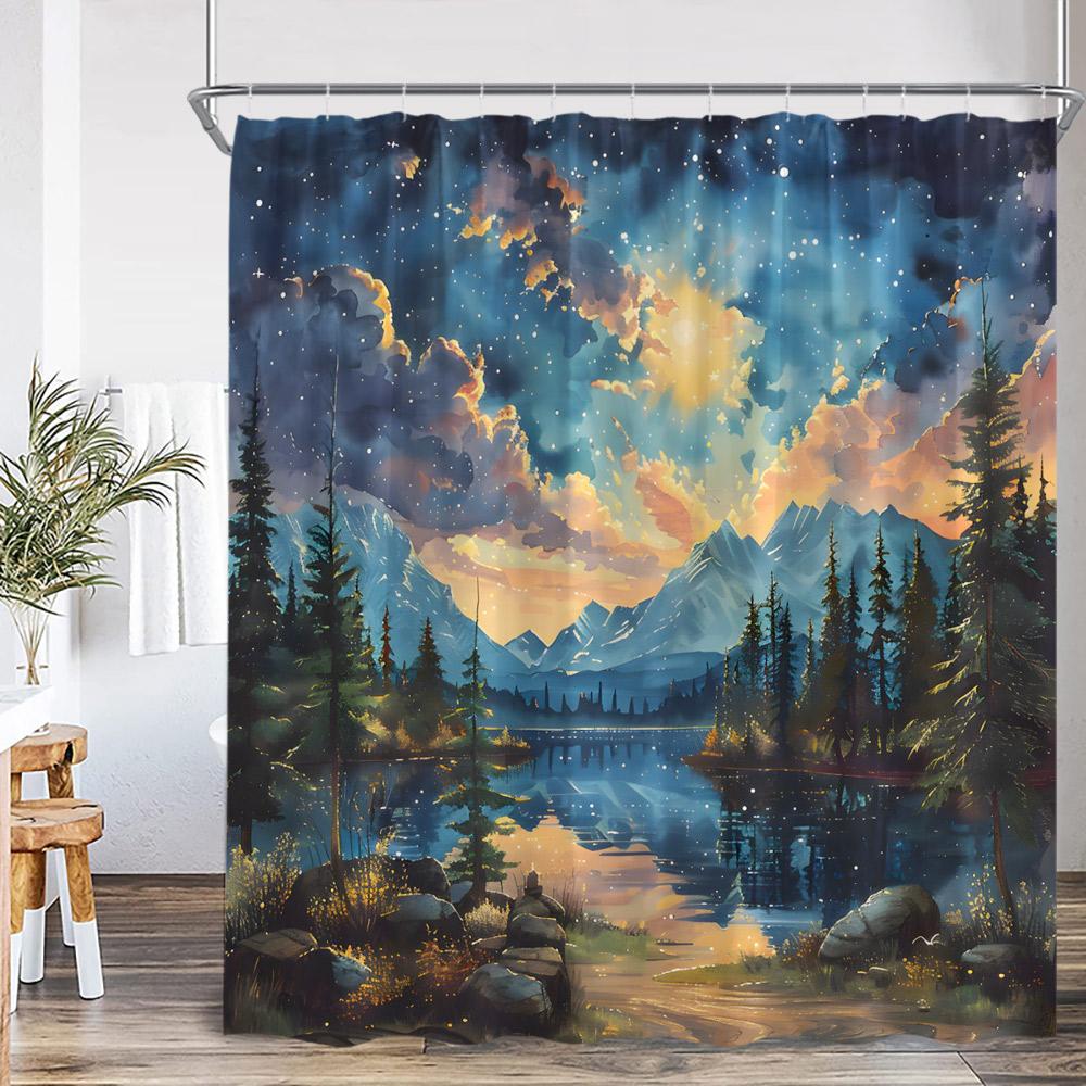 Rideau de douche Art Forêt Fantastique Lumière Polaire Papillon Psychédélique Sorcière Magique Nuit Lune Décor de Salle de Bain Rideau de Bain en Polyester