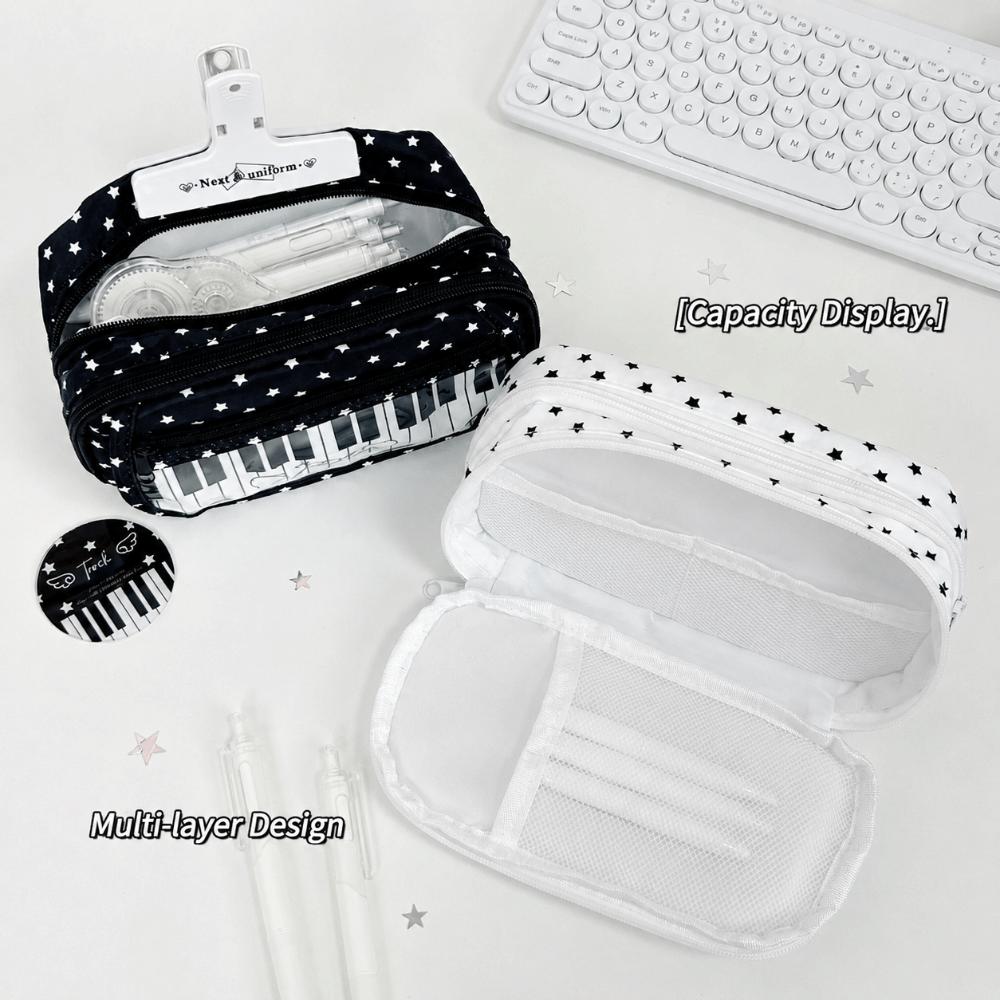 Star Piano Keyboard Print Pen Bag Multi-Layer Stationery Pouch Pencil Pouch School Supplies