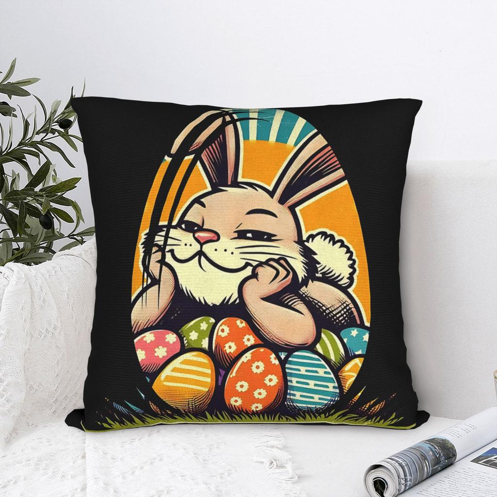 Funny Easter Cats Ears Bunny Eggs Pillow Cover Novelty Pillow Case For Office Car Home Decor Graphic Cushion Cover Birthday