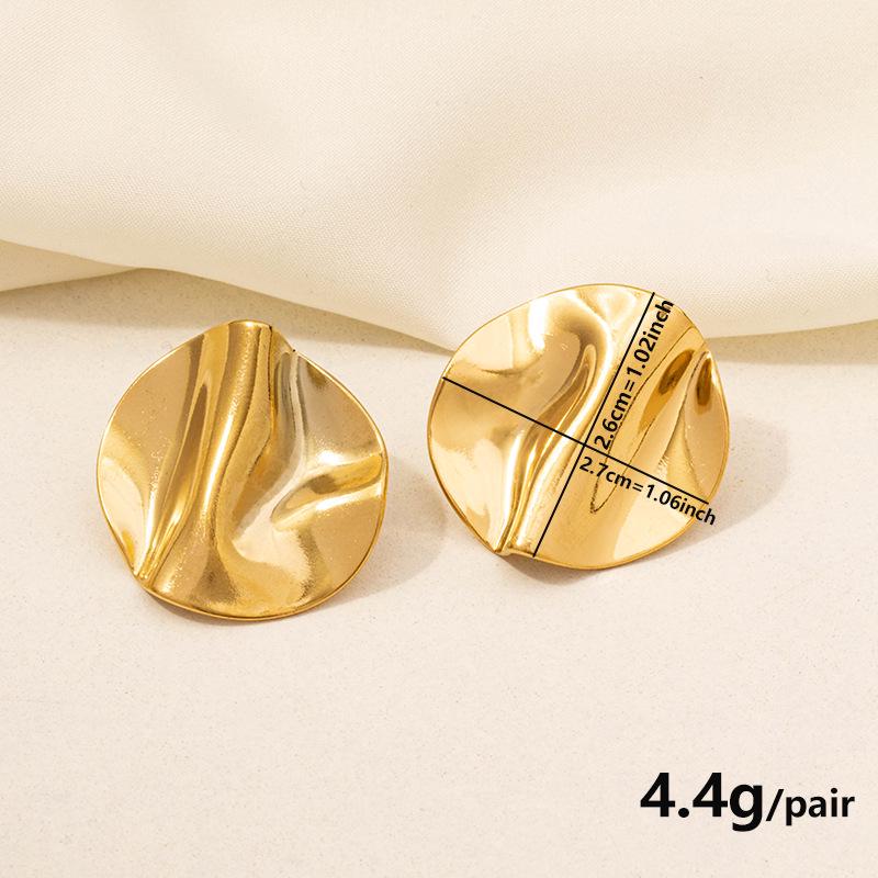 304 Stainless Steel Heart Stud Earrings - Pleated Irregular Design, 18k Gold Plated