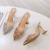 Fashion Elegant Pointed Toe Slingback Stiletto Sandals Crystal Diamonds Women Pumps High Heels Wedding Prom Shoes Zapatos Mujer