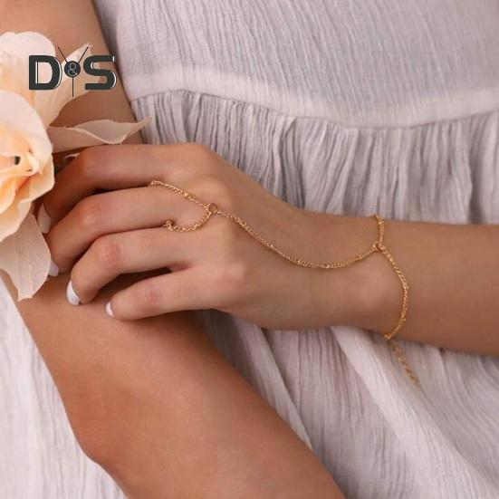 Dámský náramek Prsten Integrovaný slitinový Retro řetízkový náramek Prsten s dutým řetízkem Prsten otrocký náramek Boho Beach Jewelry Dárek