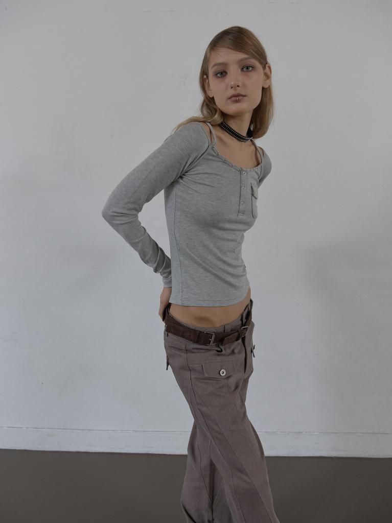 SETUP-EXE Sleeveless Layered Top / Melange Gray