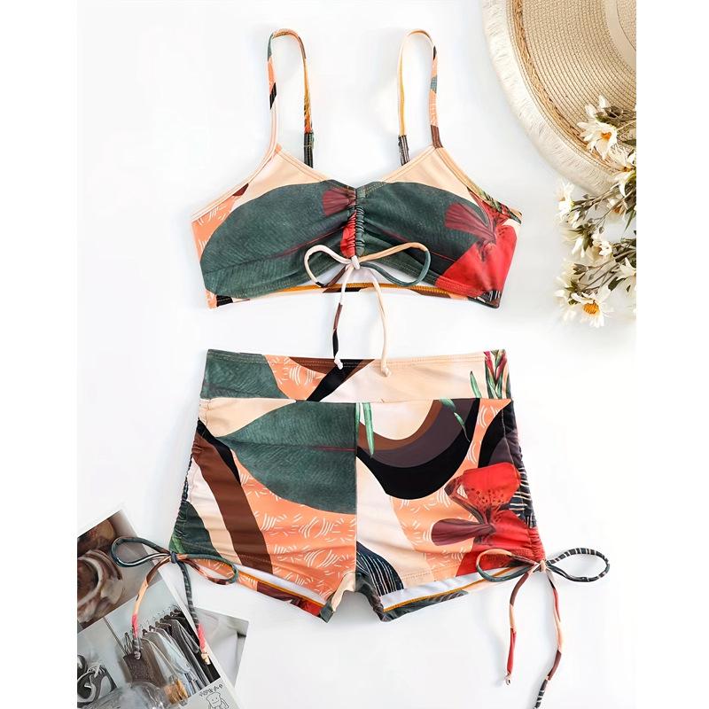 European & American One-Shoulder Split Swimsuit with Chiffon Skirt Set