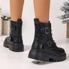2025 Black Ankle Boots Square Heel Front Lacing Women New Rock Motorcyccle Boots Big Sizes Platform Women Shoes Zapatos De Mujer