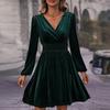 Women Dresses 2025 Autumn Winter Velvet Dress Long Sleeve V-Neck Black Women Dress J881