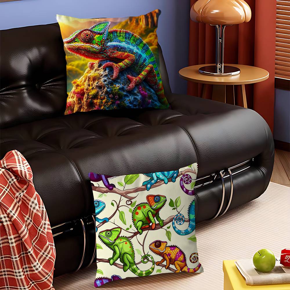 Cartoon Chameleon Lizard Pillow Case Removable Washable Cushion Cover – All-Season Soft Linen