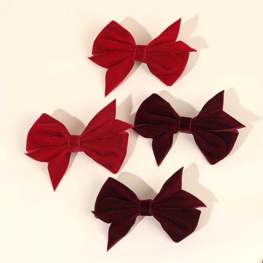 2PCS Velvet Bow Girls Hair Clip Sweet Retro Red Green Bow Hair Clip Handmade Hair Clip Headwear Children's Hair Accessories