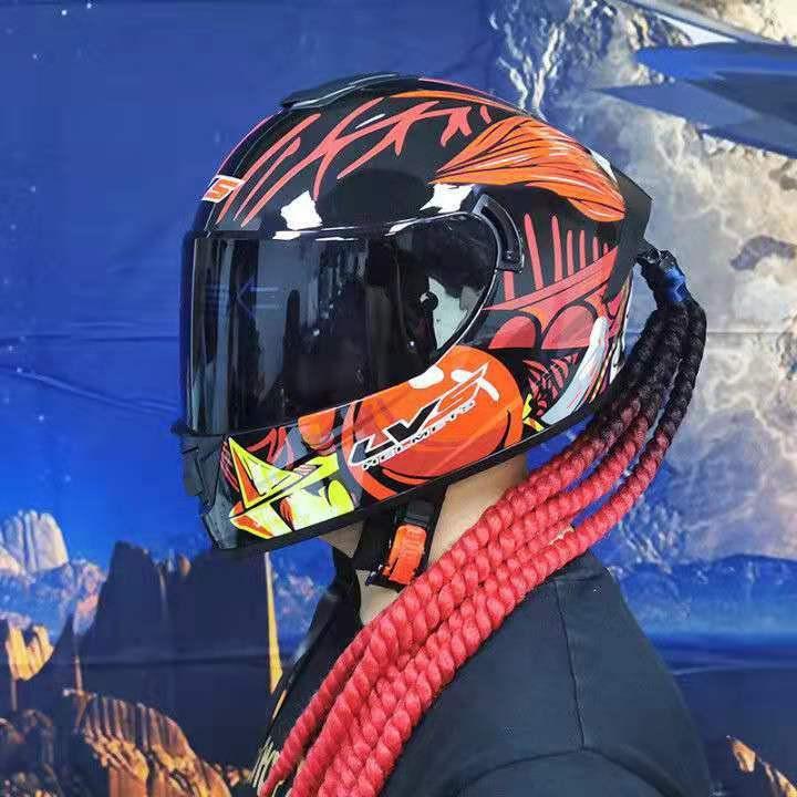 Helmet Dirty Braid Ponytail Braid Twist Braid Motorcycle Personality Helmet Wig with Suction Cup(not Include Helmets)