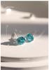 Paraiba Natural Aquamarine Ice Flower Cut Earrings, Women's S925 Sterling Silver Studs with Colored Gem Crystals