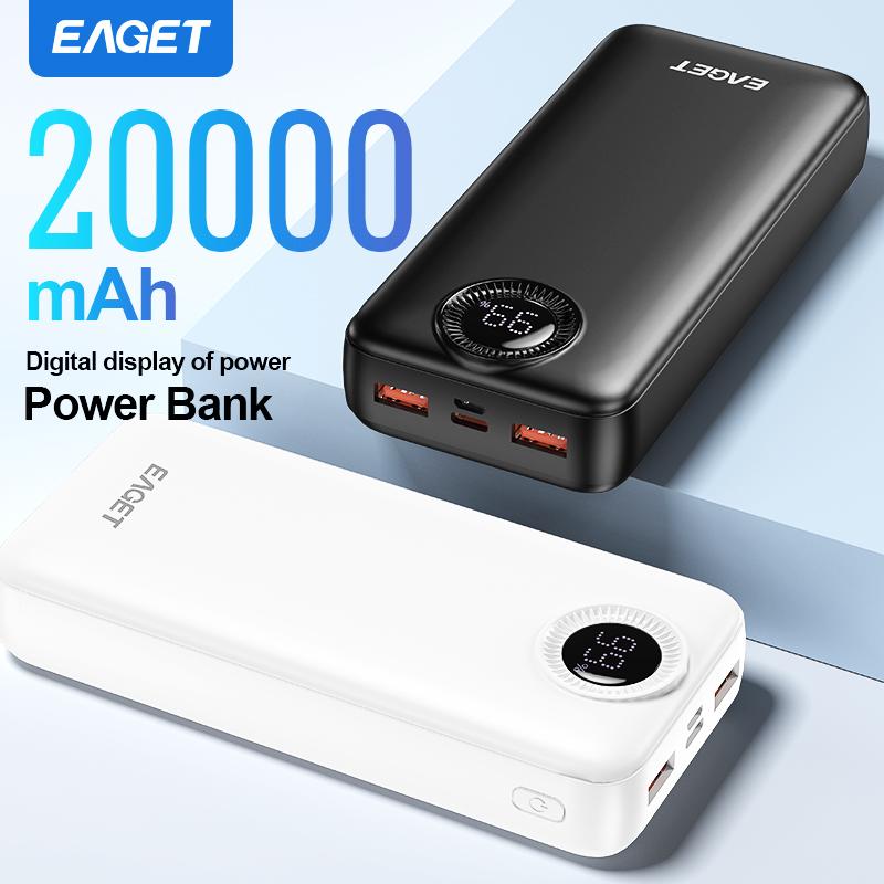 EAGET 20000mAh Powerbank PD 22.5W Superrask Lading Powerbank med LED Batteridisplay for iPhone 14-17 Android/Samsung/Nettbrett