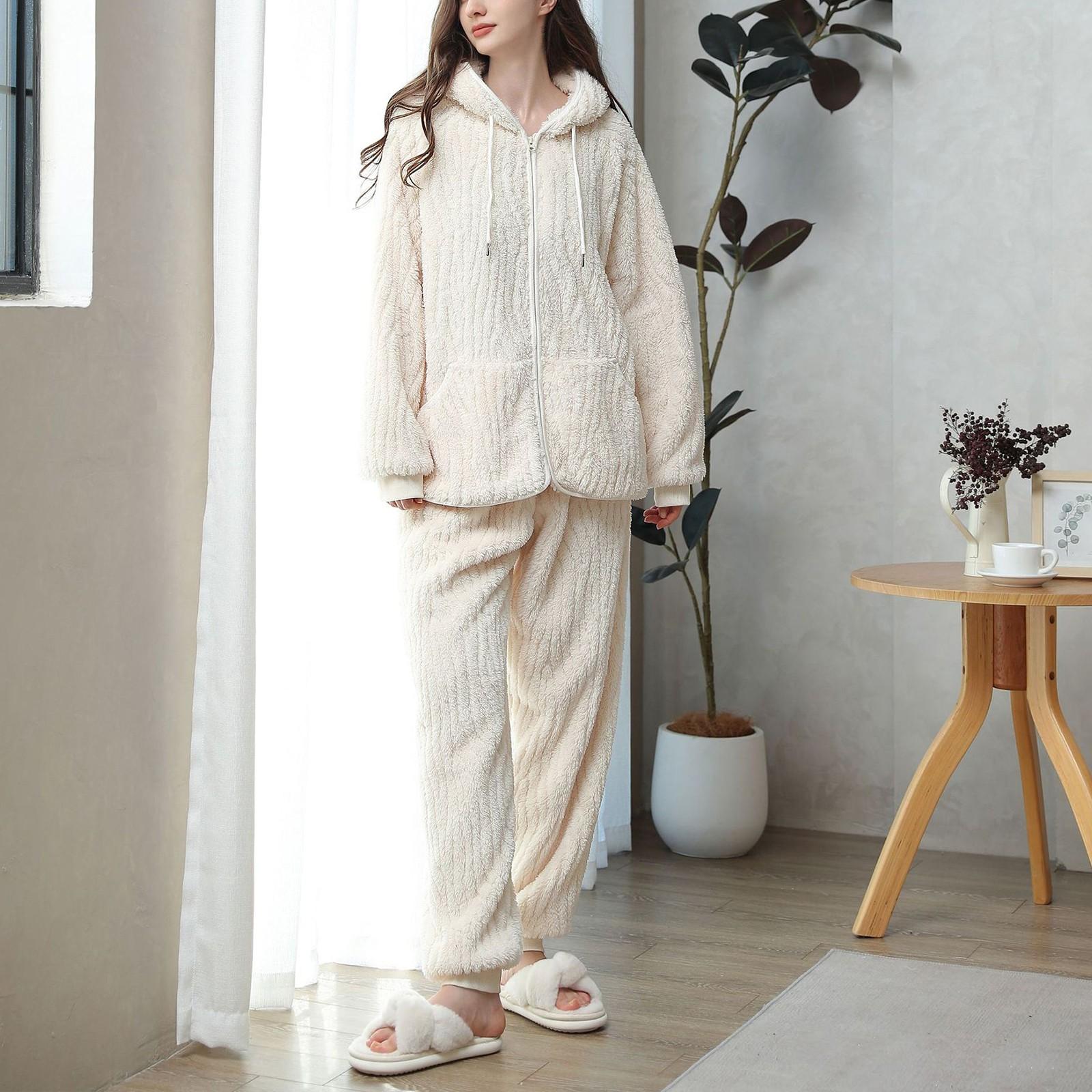 

Женский и зимний комплект пижам для пар, удобная пижама из хлопкового бархата с капюшоном, теплый и удобный комплект домашней одежды XL белый