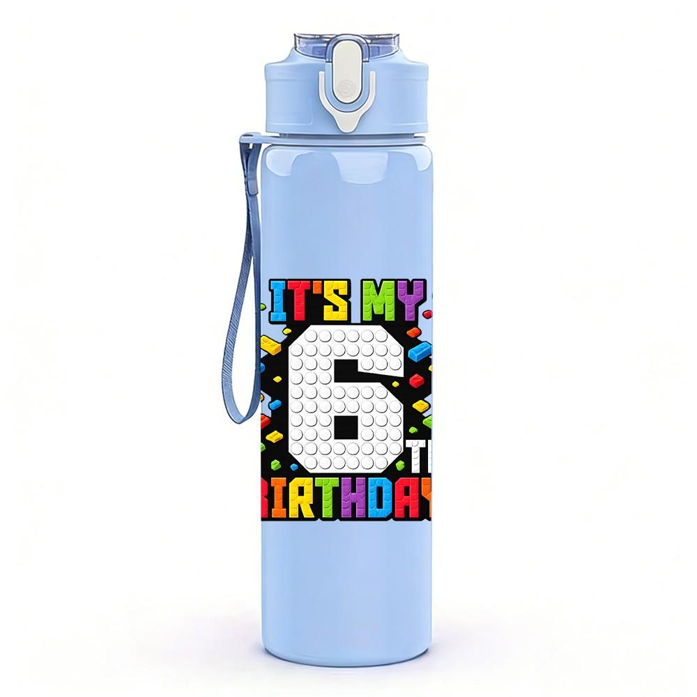 1PC Large Number Six Graffiti Print 750ml Color Plastic Sports Water Bottle Leakproof Flip Straw Lid Suitable for Sports Office Home Use